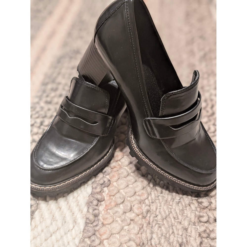 HM Black Chunky Heeled Penny Loafers Lug Sole Platform Shoes Size 9.5 EUR 41